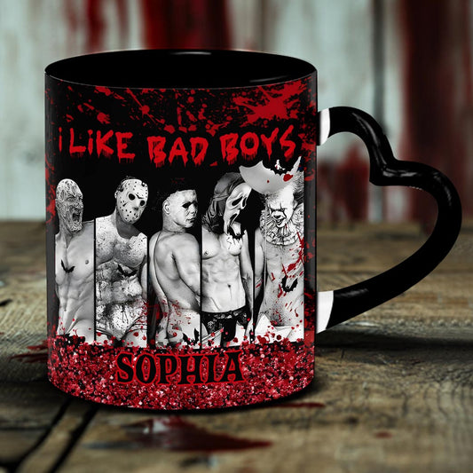 I Like Bad Boys - Personalized Heart Handle Mug