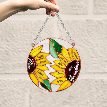 First Mom Now Grandma Sunflower - Personalized Grandma Window Hanging Suncatcher Ornament