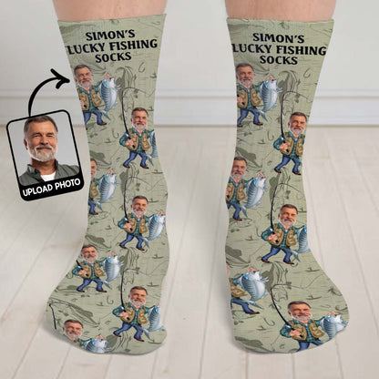 Funny Caricature Face - Personalized Fishing Socks