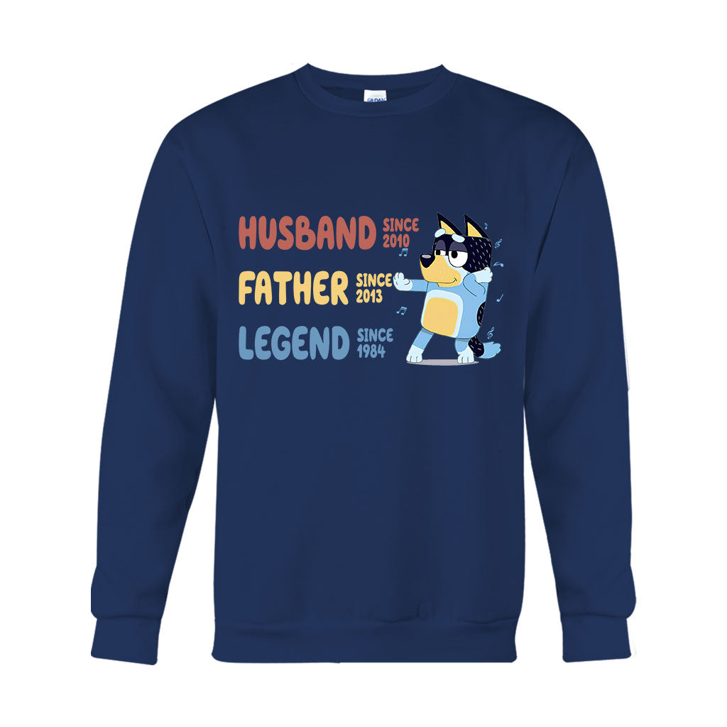 Husband Father Grandpa Legend Cool Blue Dog - Personalized Grandpa T-shirt And Hoodie