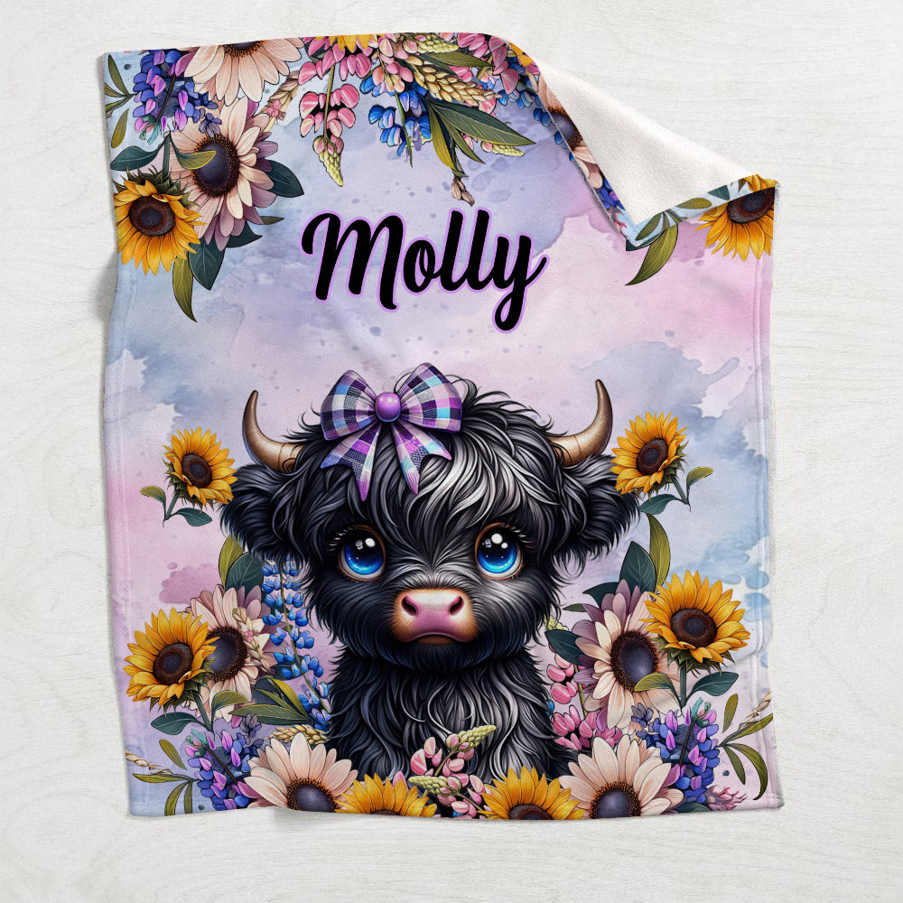 Cute Little Highland Cow - Personalized Blanket