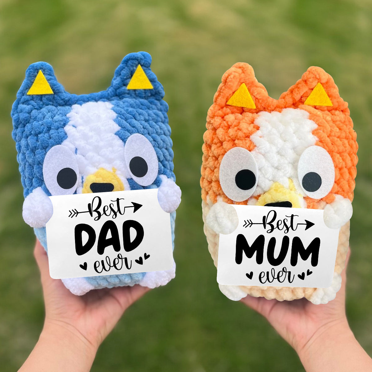 Best Dad Mum Ever Cool Blue Dog - Personalized Father Hand Knitted Figurine