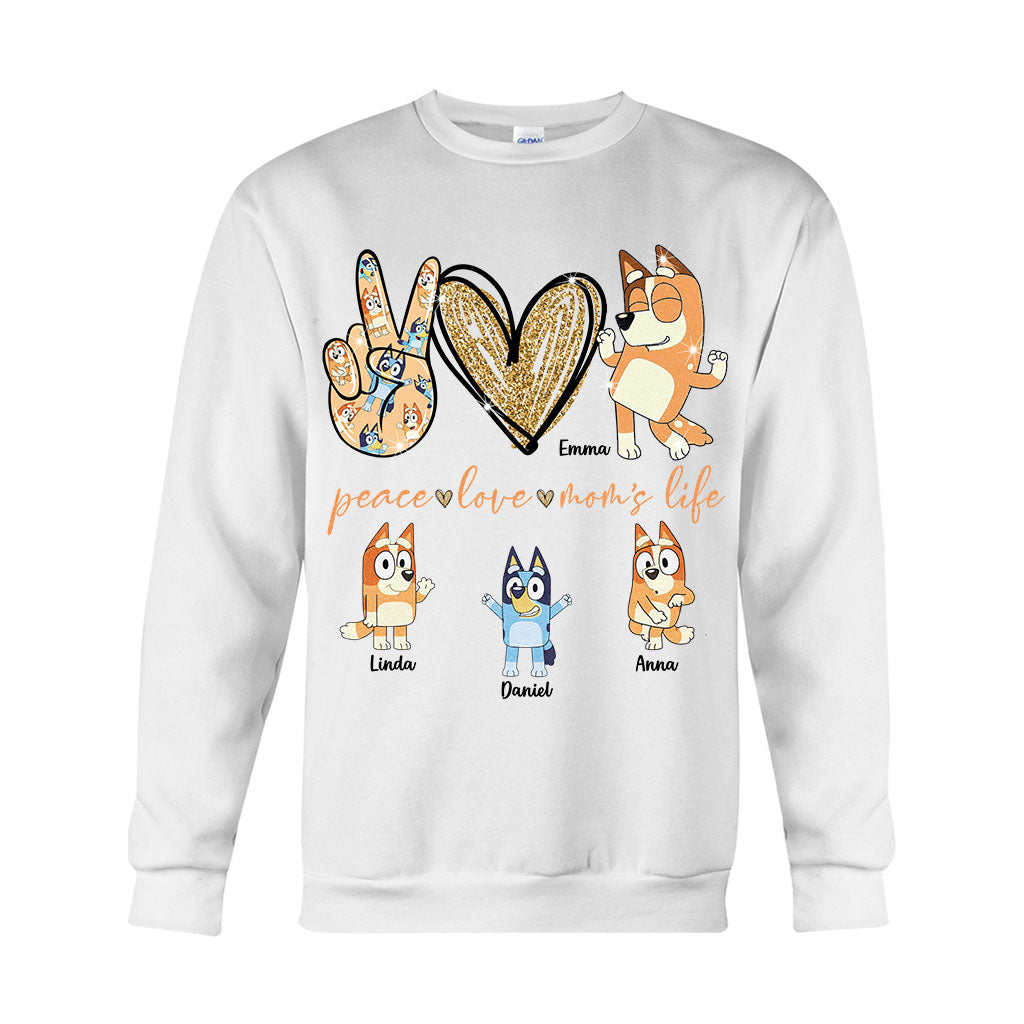 Peace Love Mom's Life Cool Blue Dog - Personalized Mother T-shirt And Hoodie