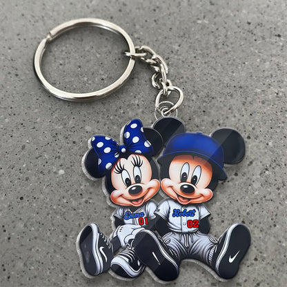 Mouse Couple Baseball - Personalized Baseball Custom Shaped Keychain