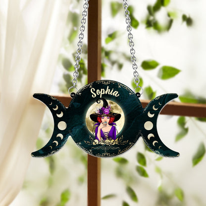 Triple Moon - Personalized Witch Window Hanging Suncatcher Ornament