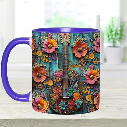 Vintage Hippie Guitar - Personalized Hippie Accent Mug