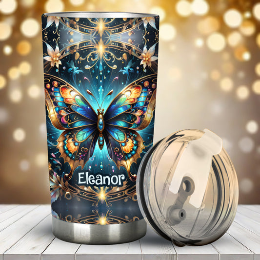 Stunning Gold Metallic Butterfly - Personalized Butterfly Tumbler