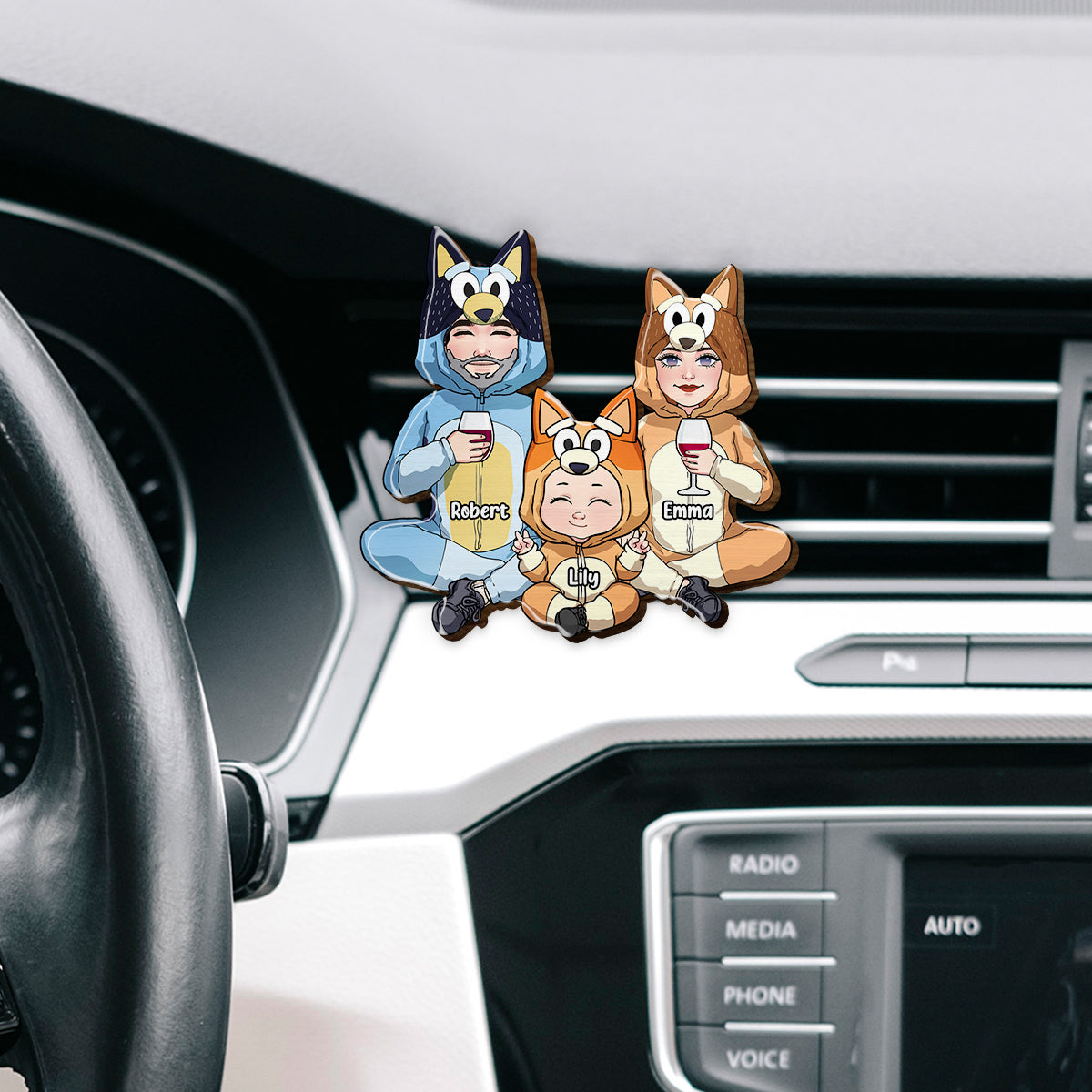 Blue Puppies Family - Personalized Family Shaped Car Visor Clip