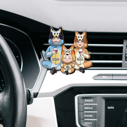 Blue Puppies Family - Personalized Family Shaped Car Visor Clip