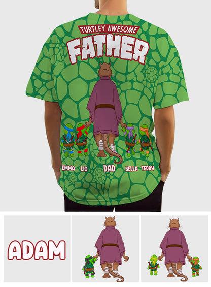 Turtley Awesome Father - Personalized Green Turtles All Over Shirt