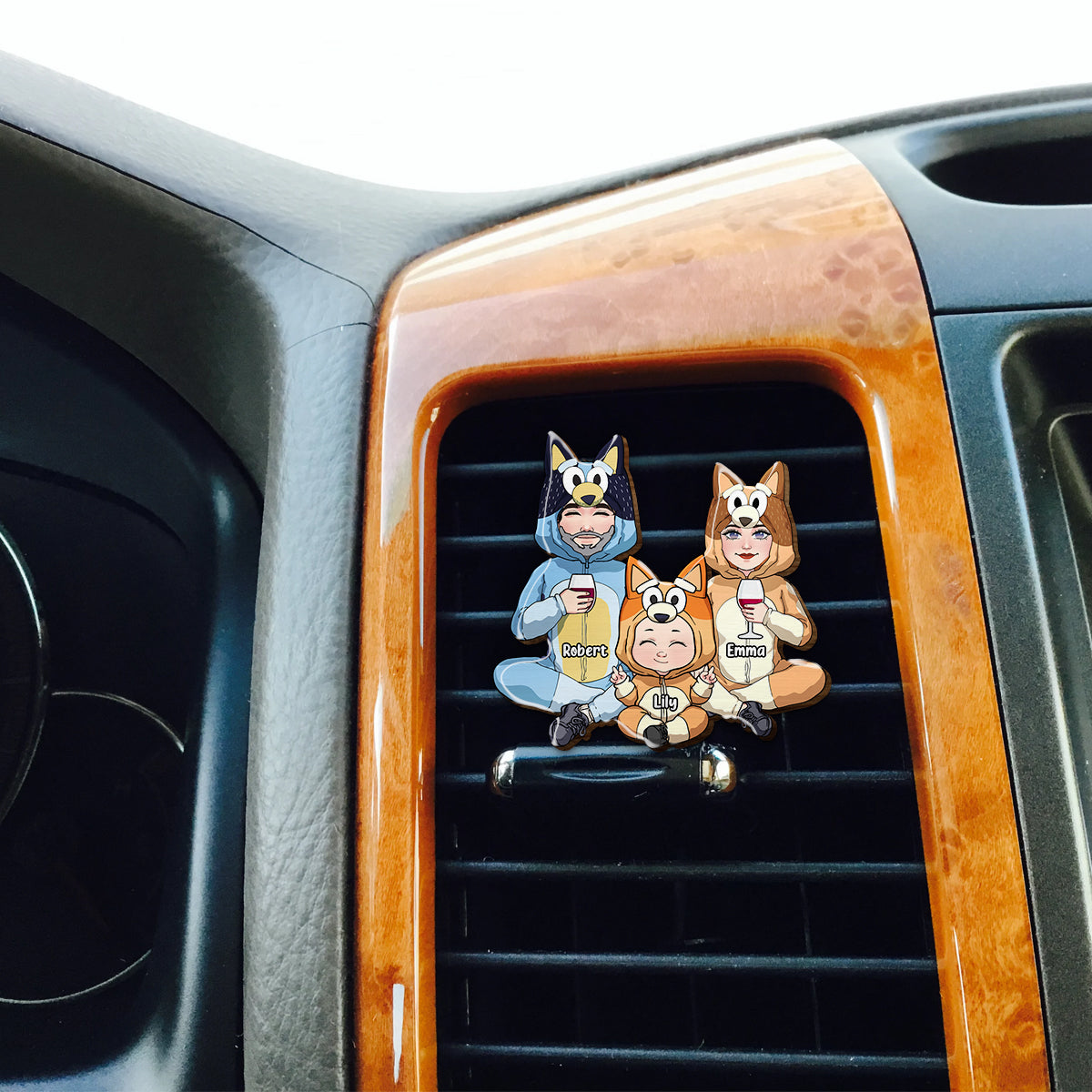Blue Puppies Family - Personalized Family Shaped Car Visor Clip