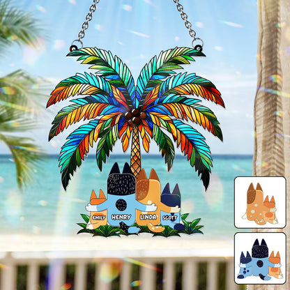Family Under The Palm Tree - Personalized Window Hanging Suncatcher Ornament