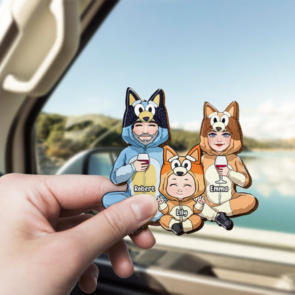 Blue Puppies Family - Personalized Family Shaped Car Visor Clip