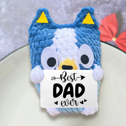Best Dad Mum Ever Cool Blue Dog - Personalized Father Hand Knitted Figurine