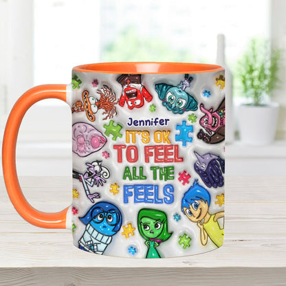 It's Ok To Feel All The Feels - Personalized Autism Awareness Accent Mug