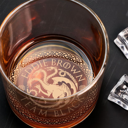 Team Black - Personalized Thrones Game Engraved Whiskey Glass