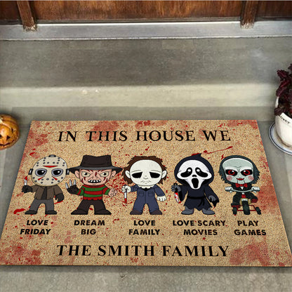 In This House We Love Scary Movies - Personalized Doormat