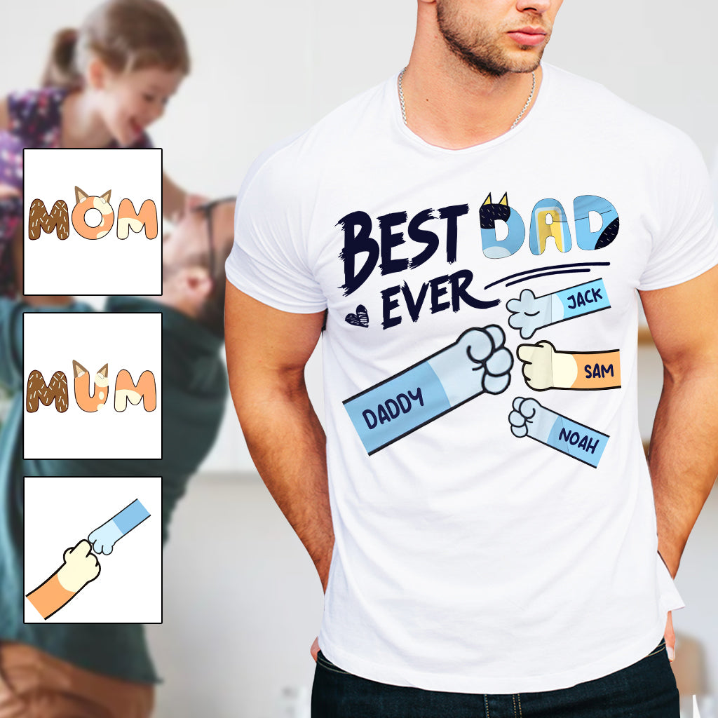 Best Dad Mom Ever Cool Blue Dog Fist - Personalized Father T-shirt And Hoodie