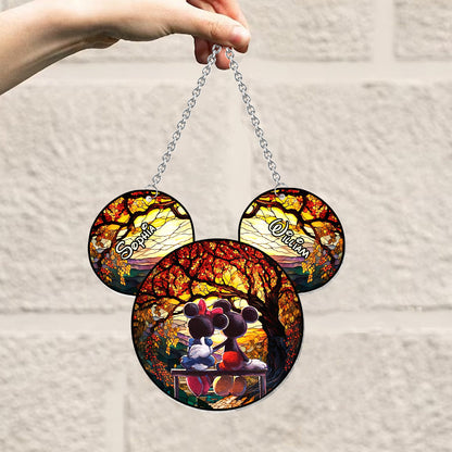 Romantic Mouse Couple - Personalized Mouse Window Hanging Suncatcher Ornament