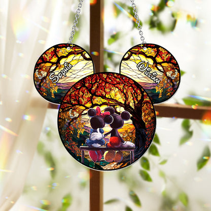 Romantic Mouse Couple - Personalized Mouse Window Hanging Suncatcher Ornament