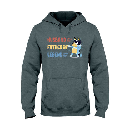 Husband Father Grandpa Legend Cool Blue Dog - Personalized Grandpa T-shirt And Hoodie