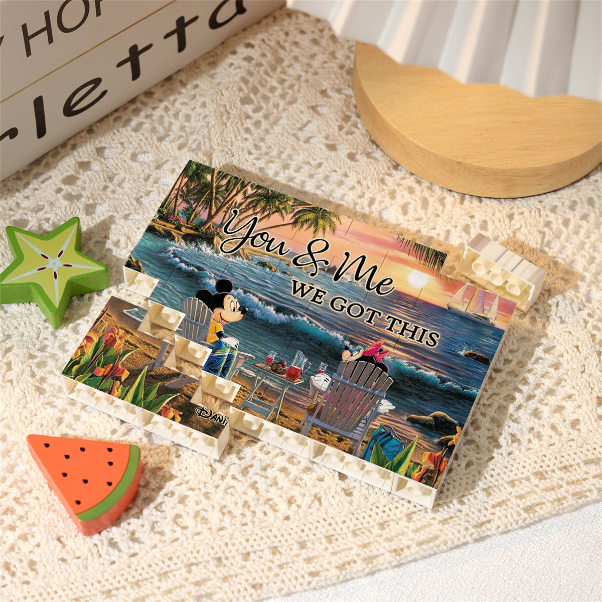 Couple Beach Tropical Landscape - Personalized Mouse One-sided Horizontal Rectangle Building Brick Blocks