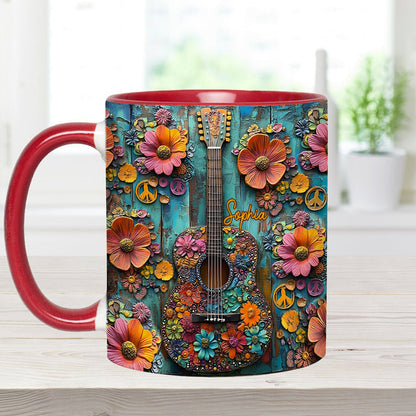 Vintage Hippie Guitar - Personalized Hippie Accent Mug