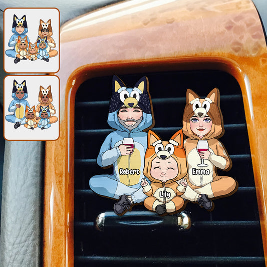 Blue Puppies Family - Personalized Family Shaped Car Visor Clip