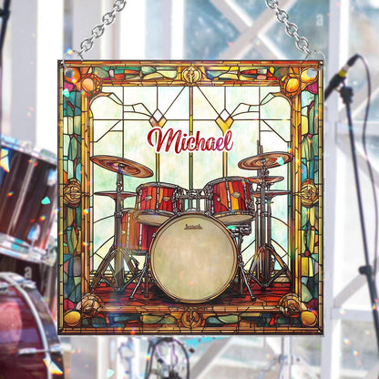 Love Drums - Personalized Drummer Window Hanging Suncatcher Ornament