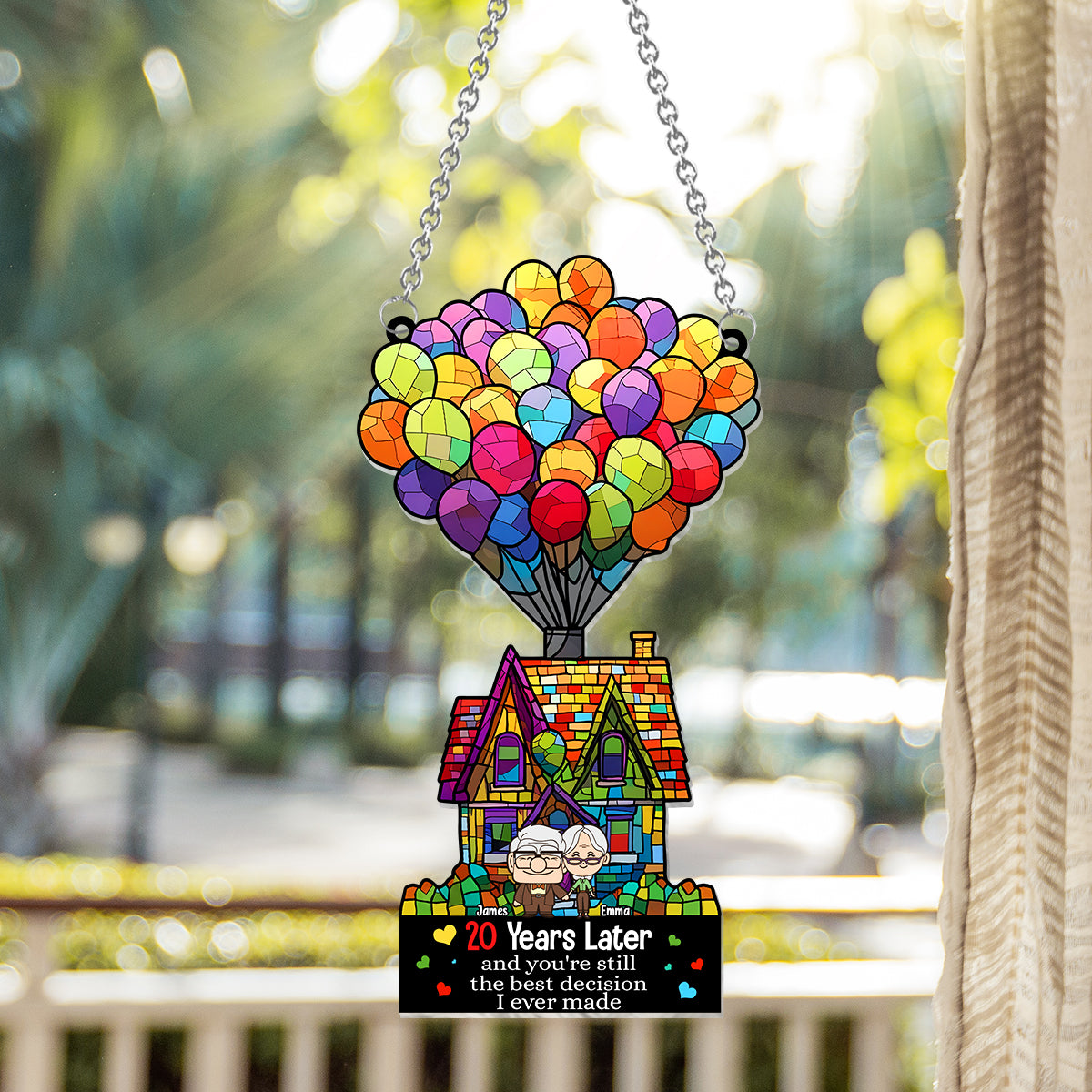 Happy Anniversary - Personalized Mouse Window Hanging Suncatcher Ornament