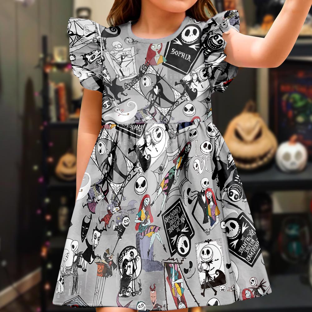 The Nightmare Is Here - Personalized Nightmare Kid Ruffle Sleeve Dress