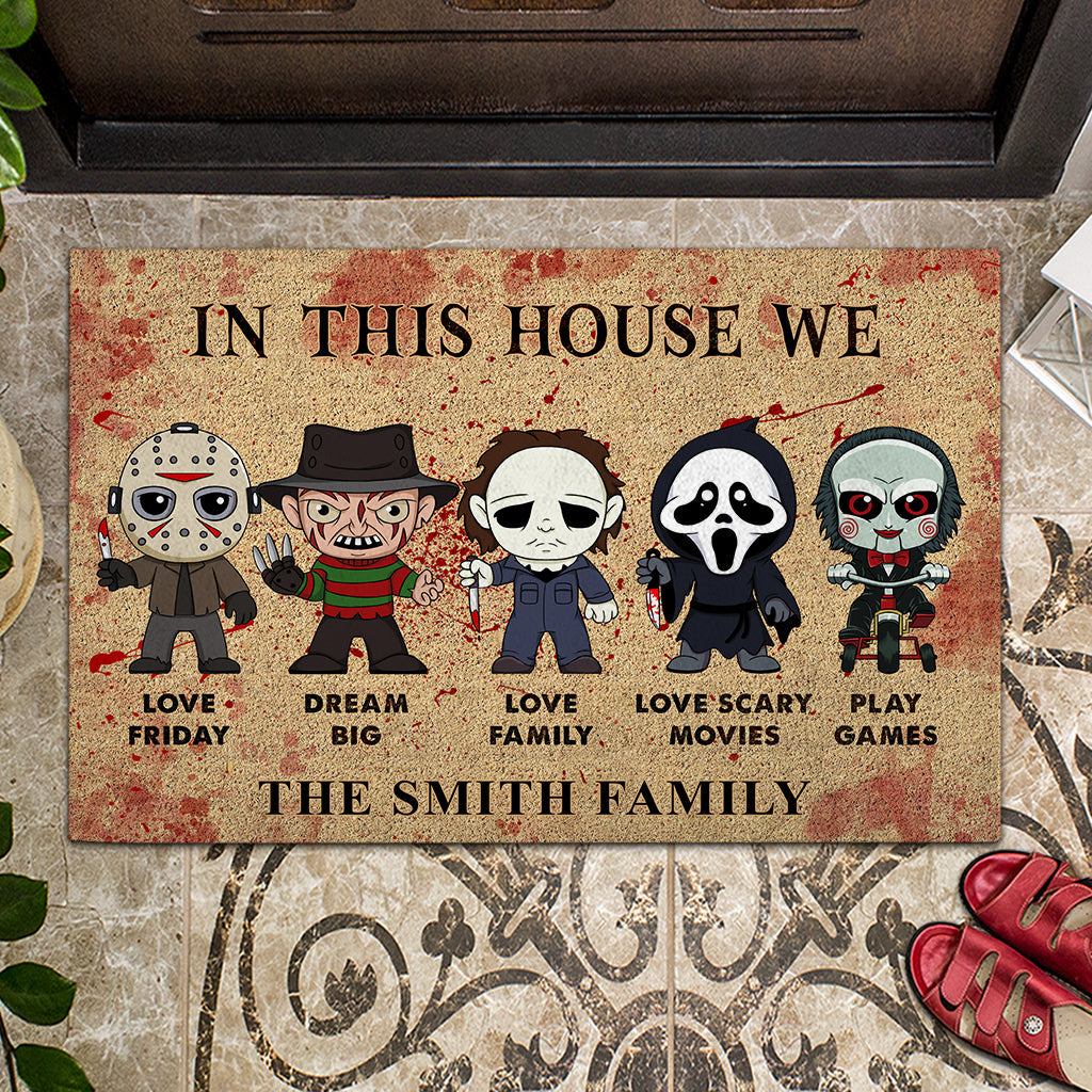 In This House We Love Scary Movies - Personalized Doormat