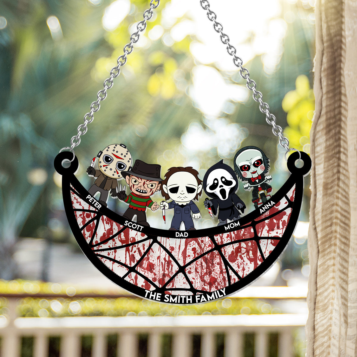 In This House We Love Scary Movies - Personalized Window Hanging Suncatcher Ornament