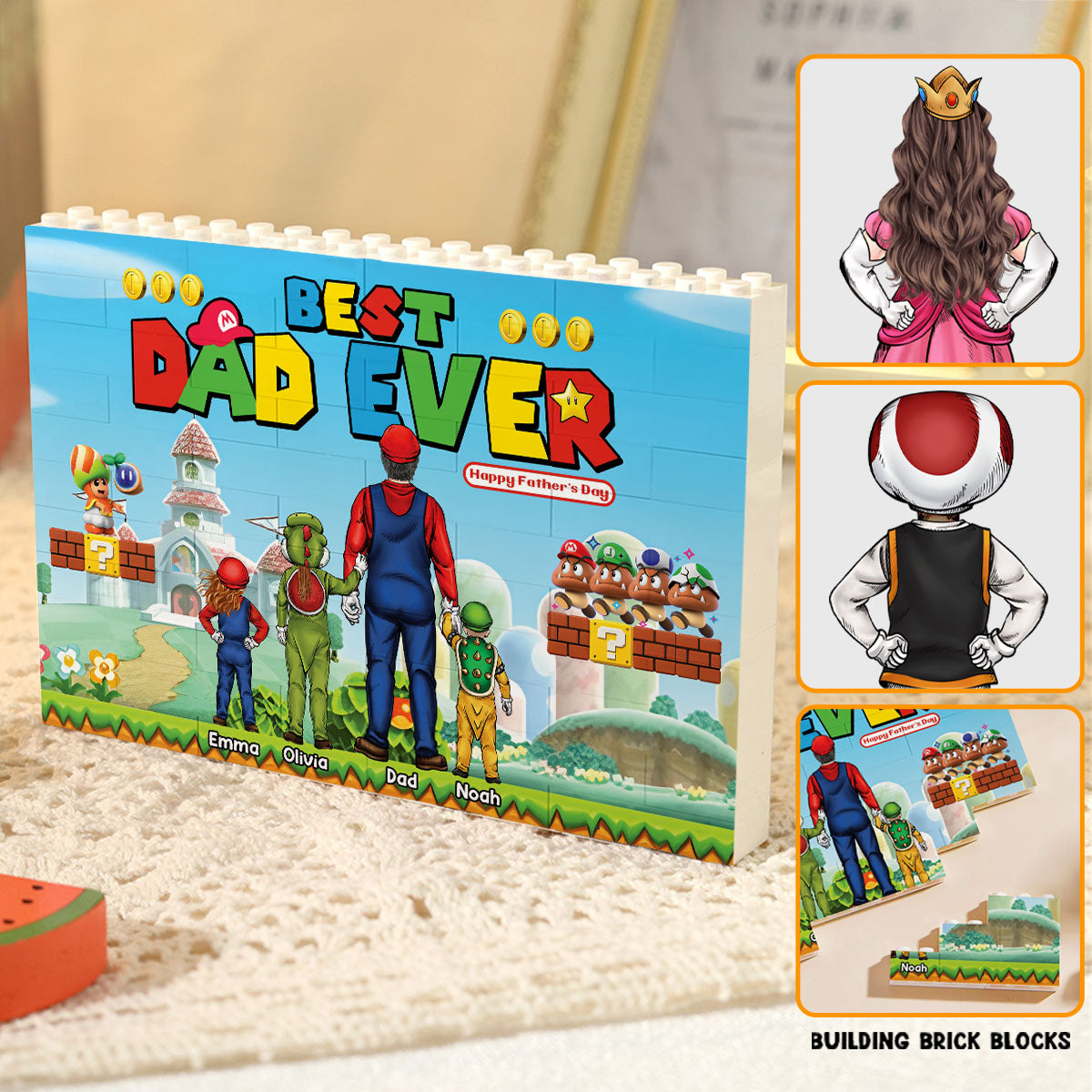Best Super Dad Ever - Personalized Super Plumber One-sided Horizontal Rectangle Building Brick Blocks