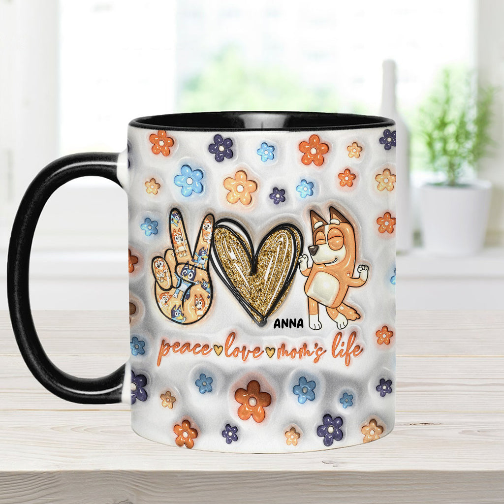 Peace Love Mom's Life Cool Blue Dog - Personalized Mother Accent Mug