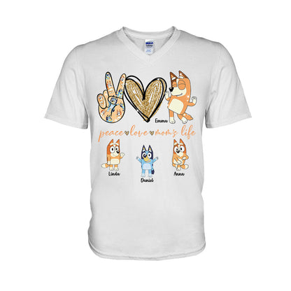 Peace Love Mom's Life Cool Blue Dog - Personalized Mother T-shirt And Hoodie