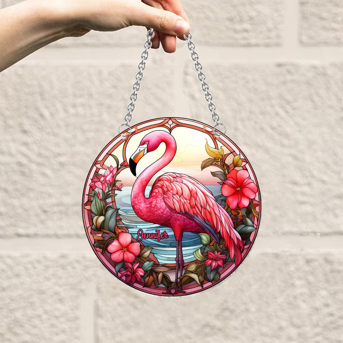 Love Flamingos - Personalized Flamingo Window Hanging Suncatcher Ornament