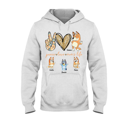 Peace Love Mom's Life Cool Blue Dog - Personalized Mother T-shirt And Hoodie