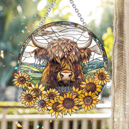 Baby Cow Sunflower - Personalized Window Hanging Suncatcher Ornament