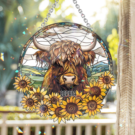 Baby Cow Sunflower - Personalized Window Hanging Suncatcher Ornament
