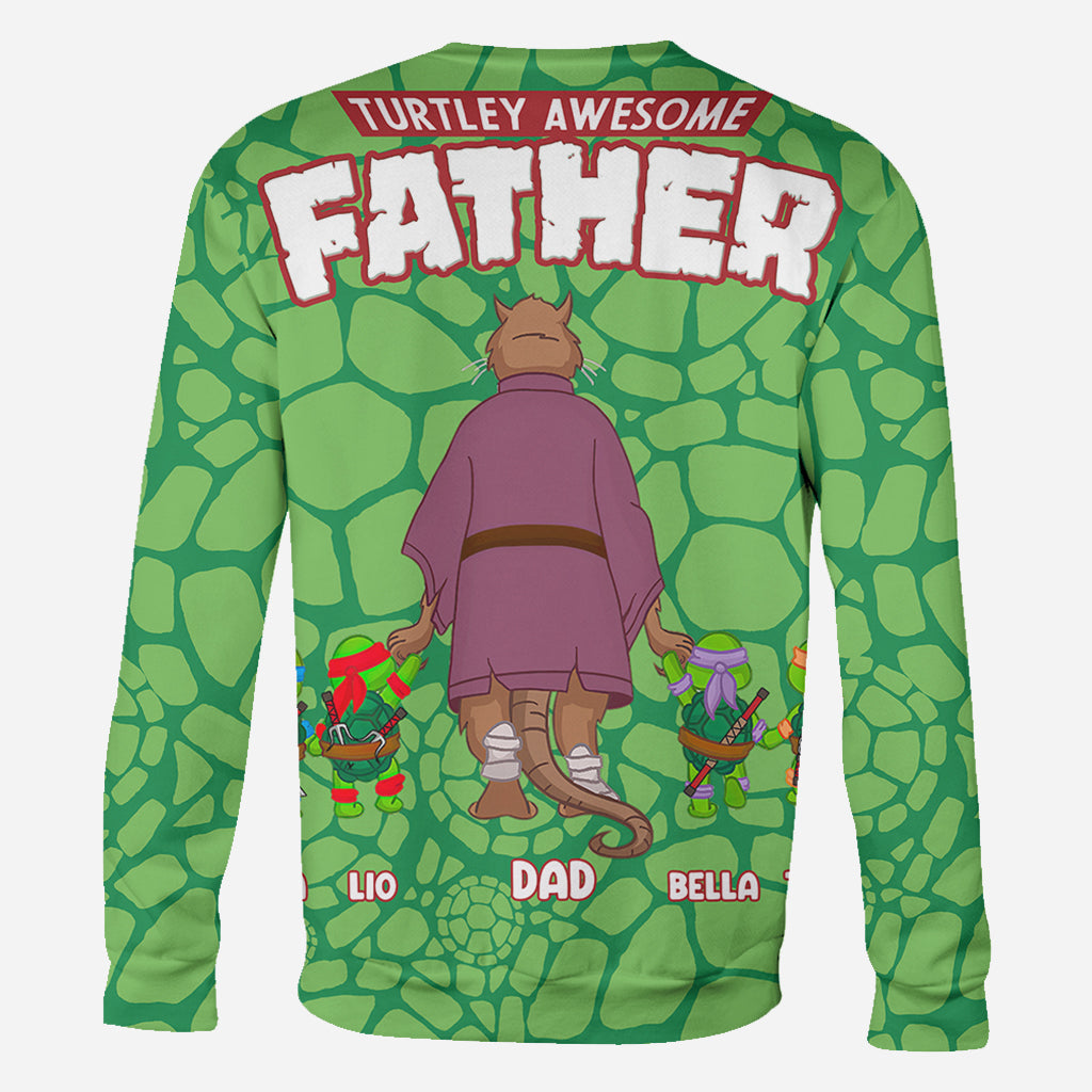 Turtley Awesome Father - Personalized Green Turtles All Over Shirt