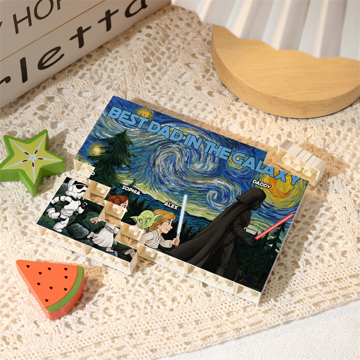Best Dad In The Galaxy - Personalized The Force One-sided Horizontal Rectangle Building Brick Blocks