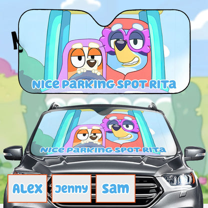 Nice Parking Spot Cool Blue Dog - Personalized Car Sunshade