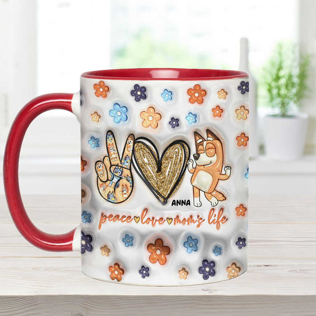Peace Love Mom's Life Cool Blue Dog - Personalized Mother Accent Mug