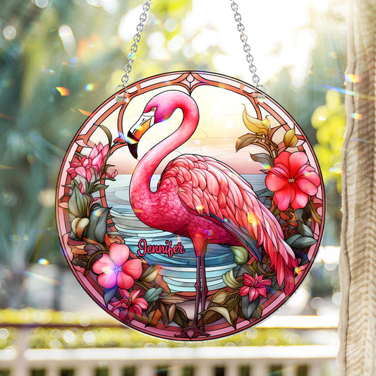 Love Flamingos - Personalized Flamingo Window Hanging Suncatcher Ornament