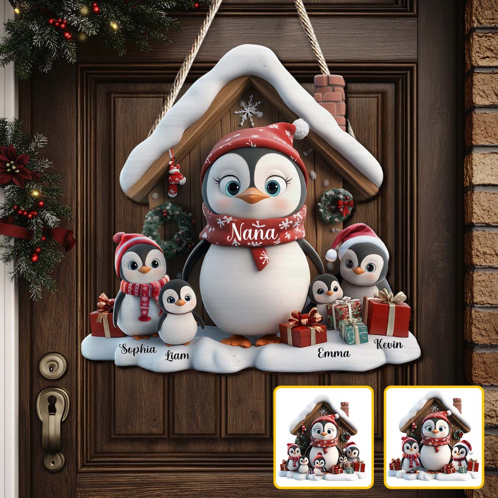 Any Title Cute Penguin - Personalized Grandma Custom Shaped Wood Sign