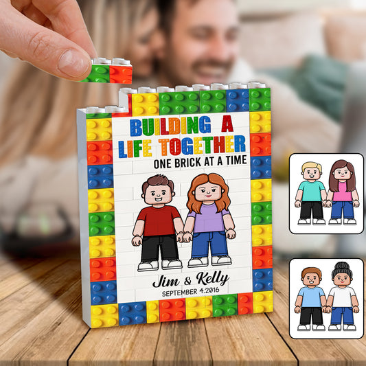 Building A Life Together - Personalized Couple Vertical Rectangle Building Brick Blocks Printed On Both Sides