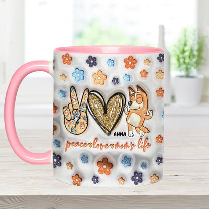 Peace Love Mom's Life Cool Blue Dog - Personalized Mother Accent Mug