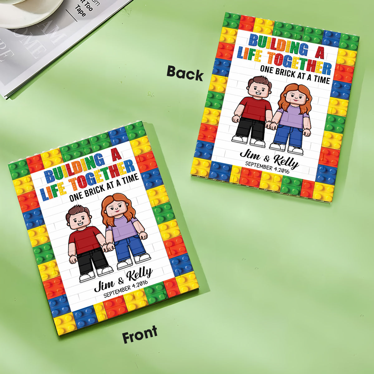 Building A Life Together - Personalized Couple Vertical Rectangle Building Brick Blocks Printed On Both Sides