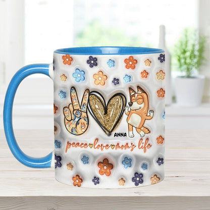 Peace Love Mom's Life Cool Blue Dog - Personalized Mother Accent Mug